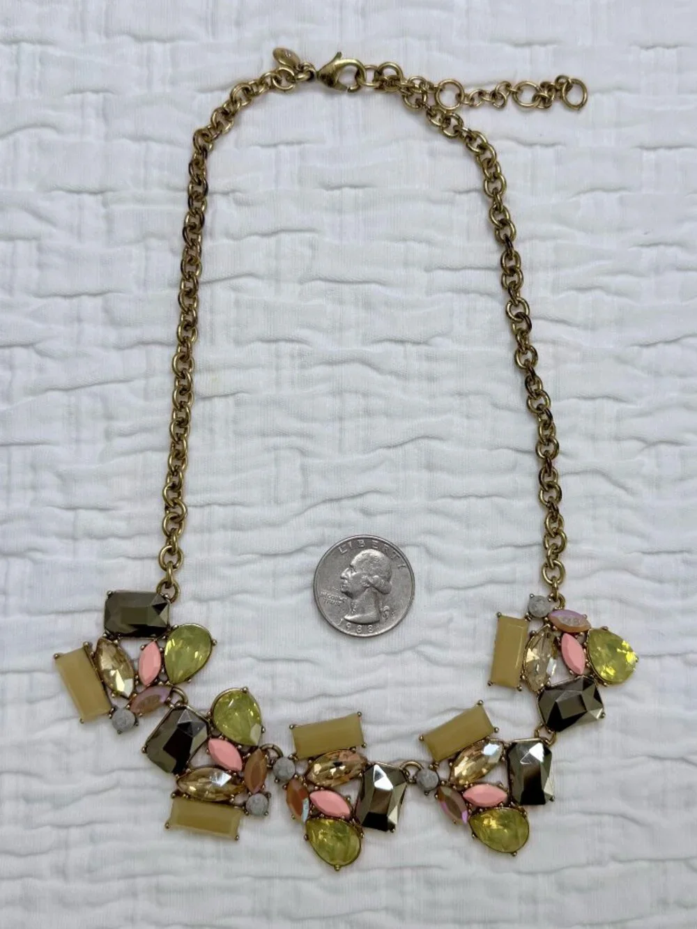 J. Crew Multi Color Necklace & Shape Rhinestone Costume Gold Tone Metal